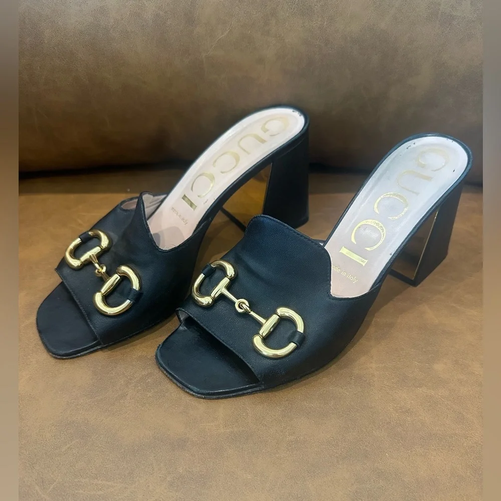Gucci 38.5 (8.5) Black Nappa Mule Sandal Slide Baby Horsebit Retail $920 - Picture 8 of 13